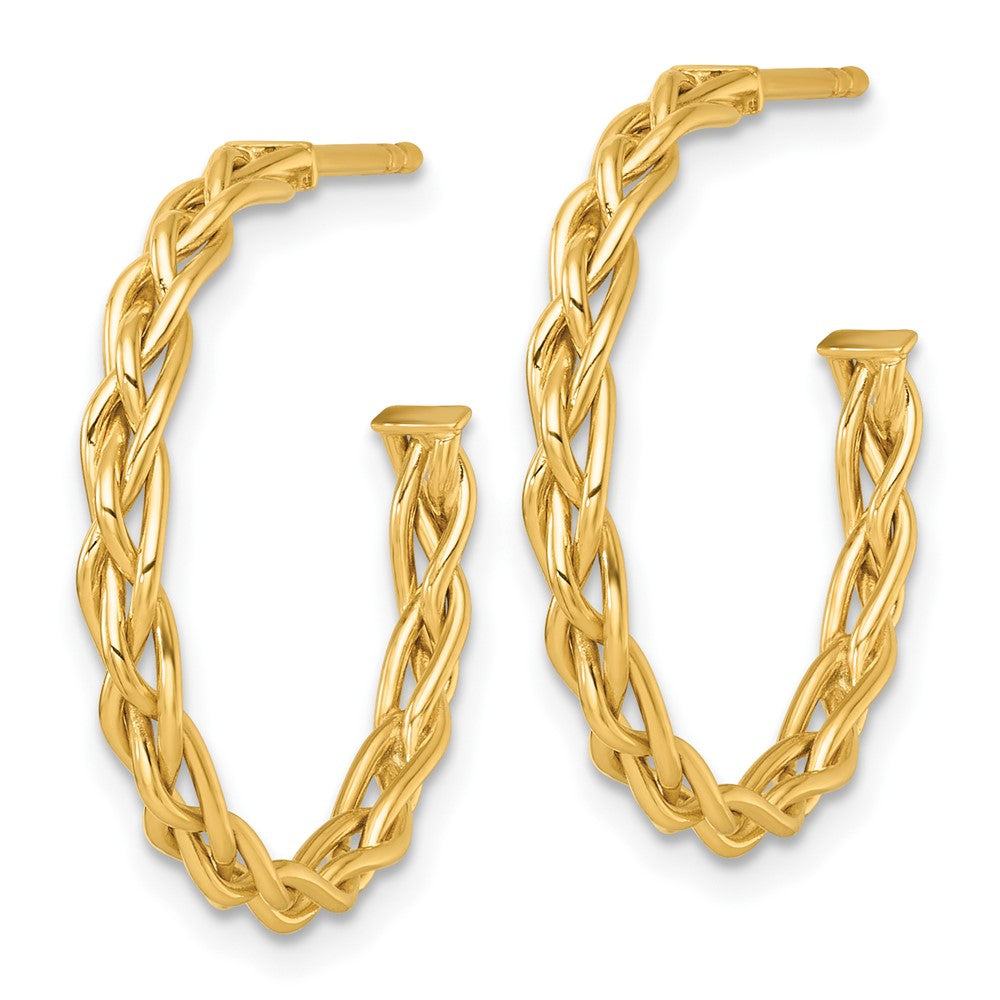 14k Polished Woven 3mm Post Hoop Earrings