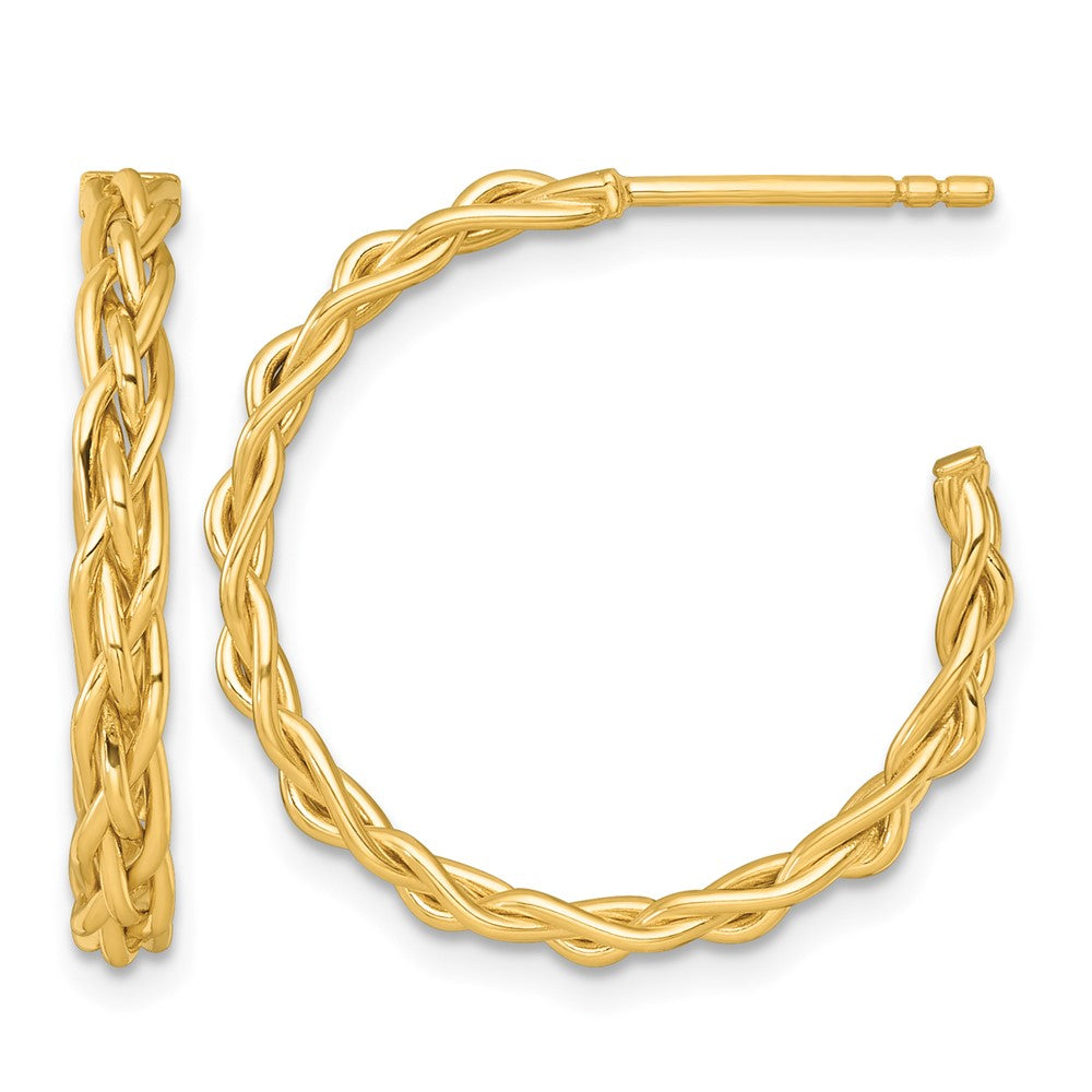 14k Polished Woven 3mm Post Hoop Earrings
