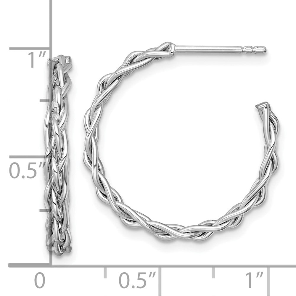 14k White Rhodium-plated Polished Woven 3mm Post Hoop Earrings