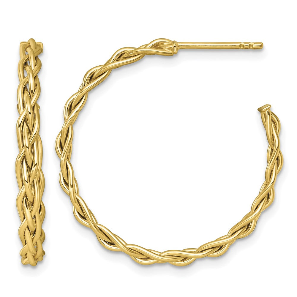 14k Polished Woven 3mm Post Hoop Earrings