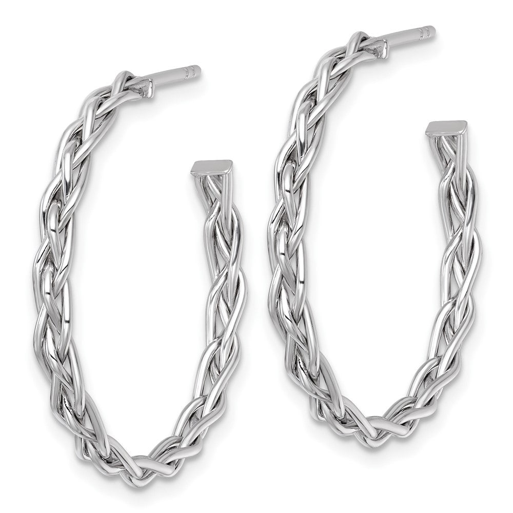 14k White Rhodium-plated Polished Woven 3mm Post Hoop Earrings