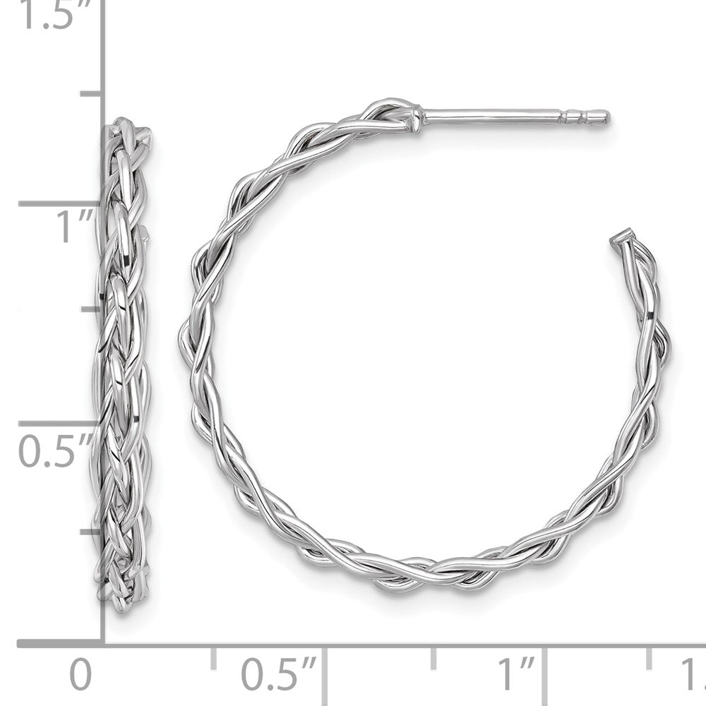 14k White Rhodium-plated Polished Woven 3mm Post Hoop Earrings