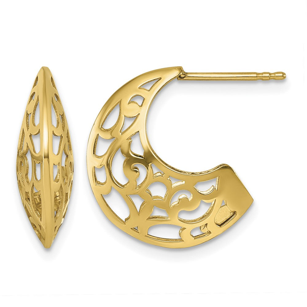 14k Polished Fancy Cut Out Design Post J-Hoop Earrings