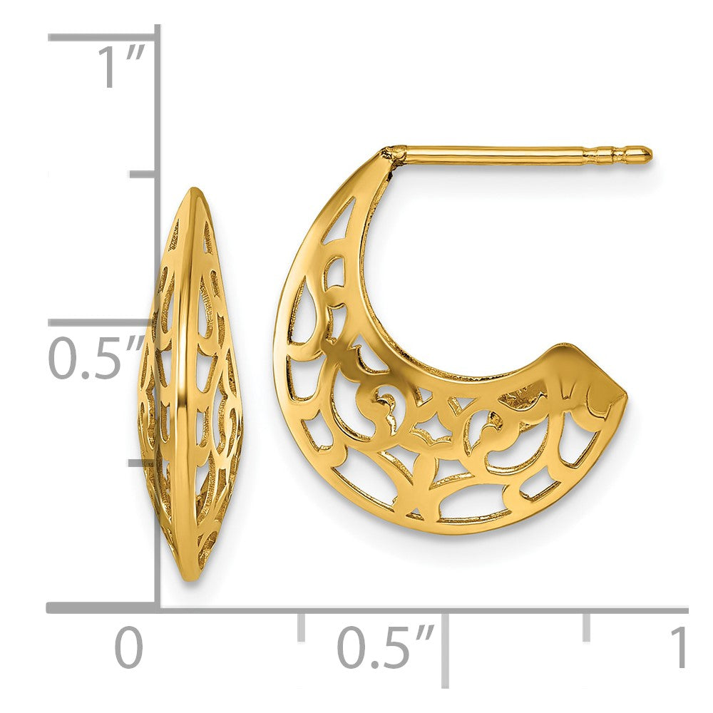 14k Polished Fancy Cut Out Design Post J-Hoop Earrings