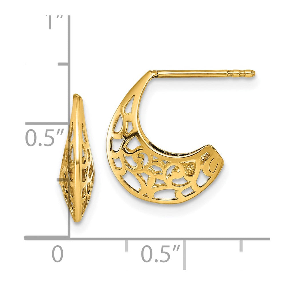 14k Polished Fancy Cut Out Design Post J-Hoop Earrings