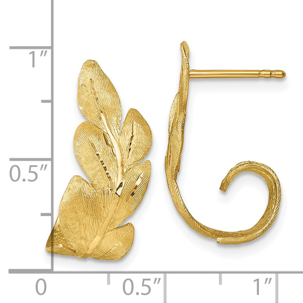 14k Brushed And Textured Leaf Post Earrings