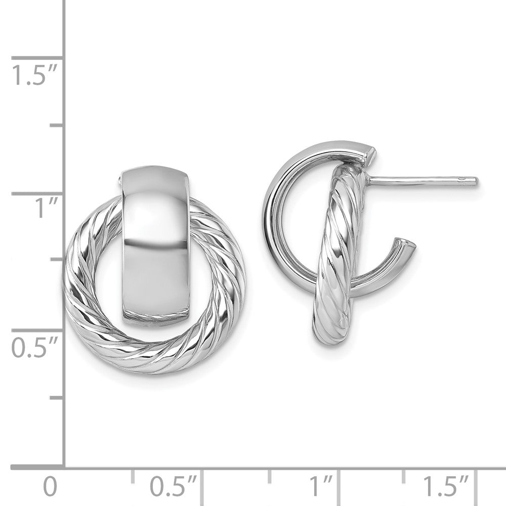 14K with White Rhodium Polished and Twisted Circle Post Earrings