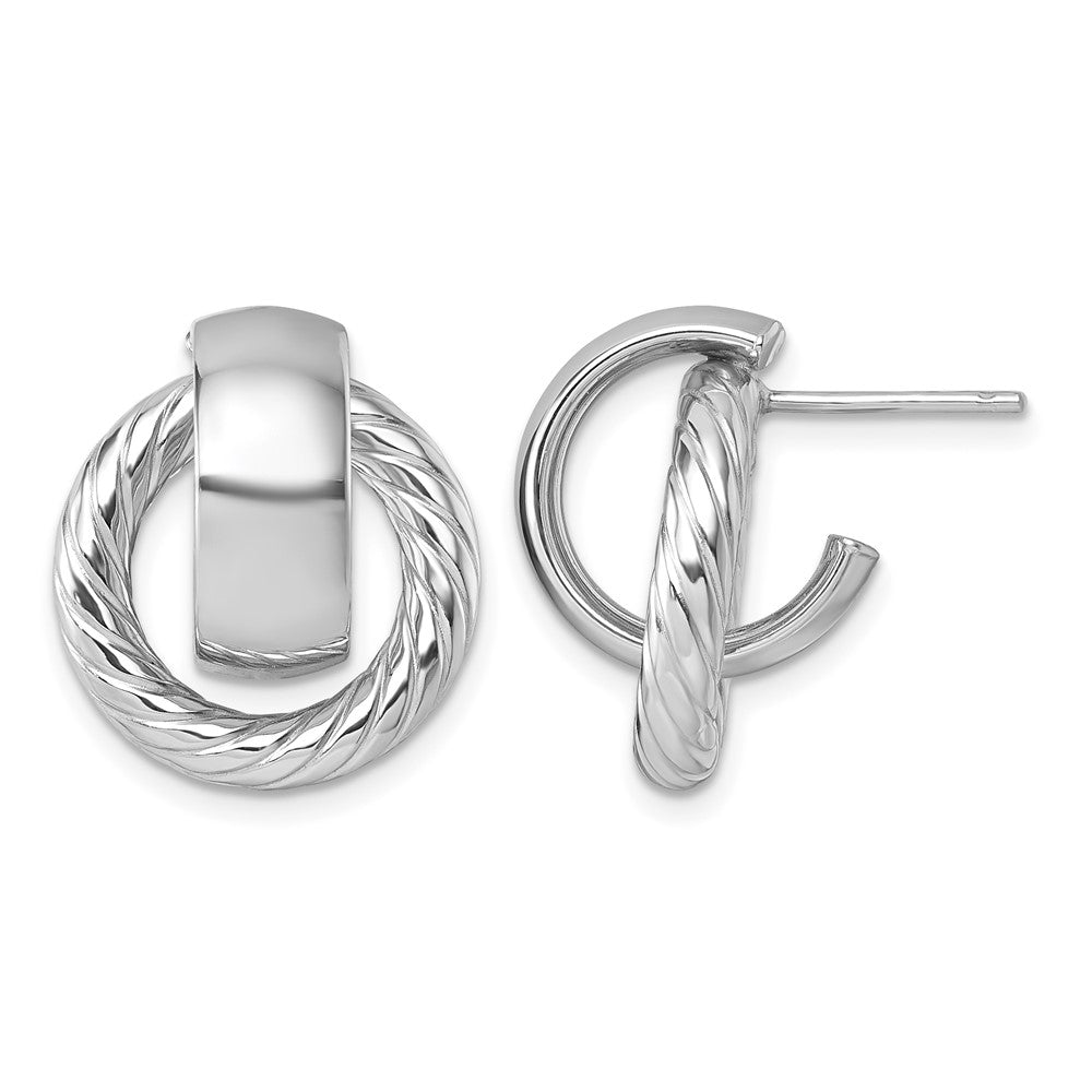 14K with White Rhodium Polished and Twisted Circle Post Earrings