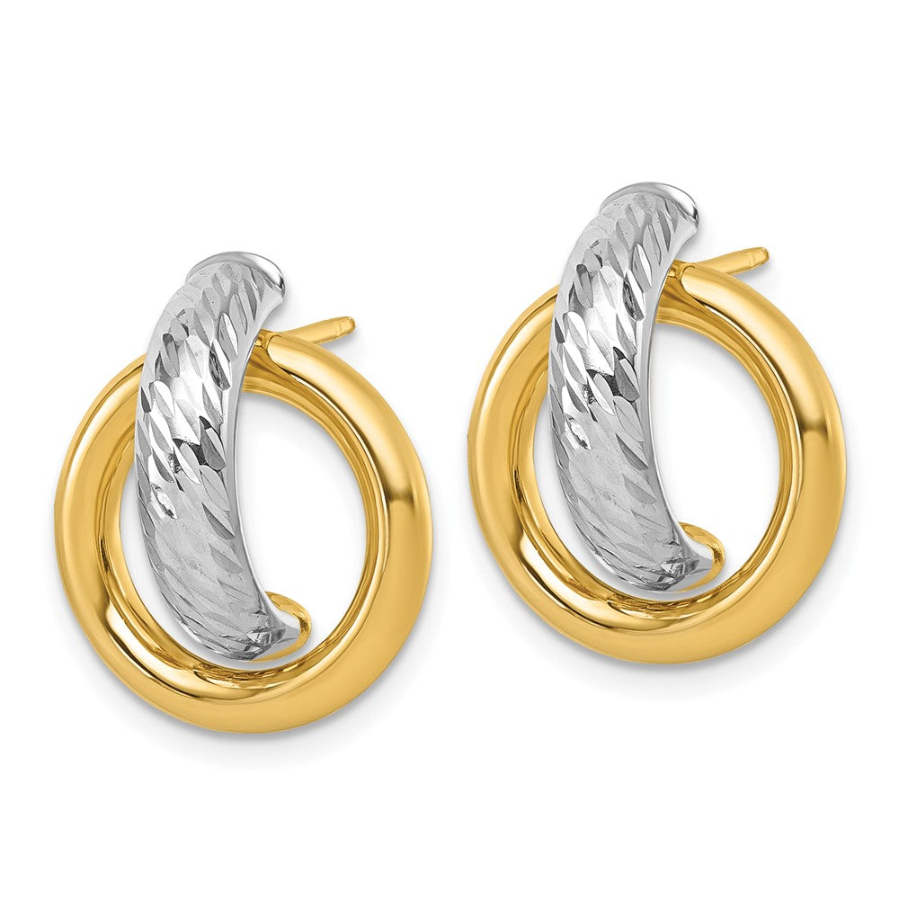14K and White Rhodium Polished and D/C Post Earrings