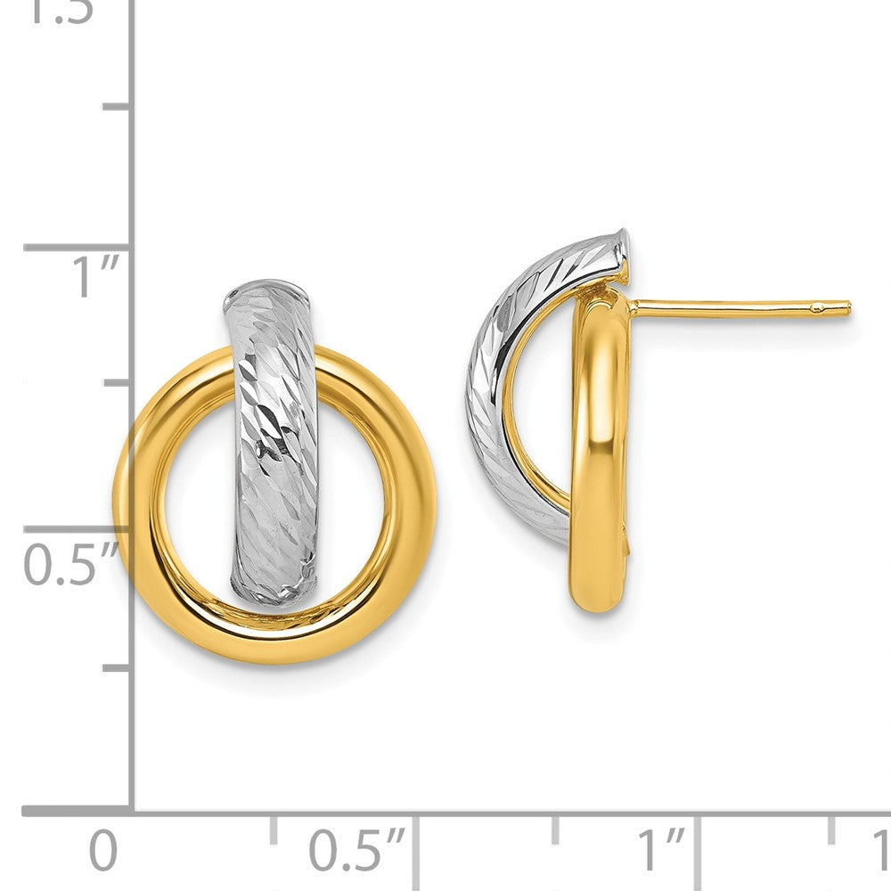 14K and White Rhodium Polished and D/C Post Earrings