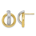 14K and White Rhodium Polished and D/C Post Earrings