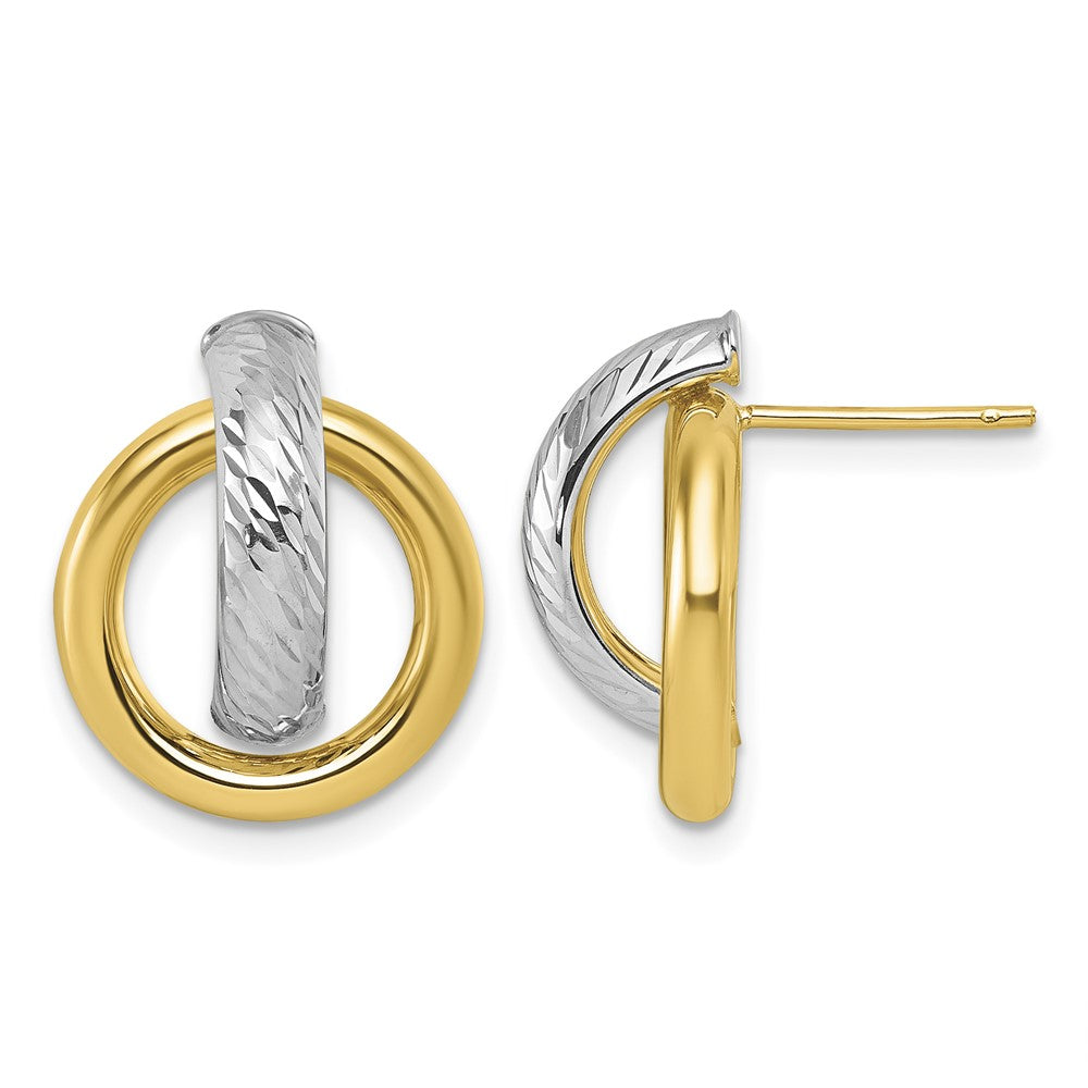 14K and White Rhodium Polished and D/C Post Earrings