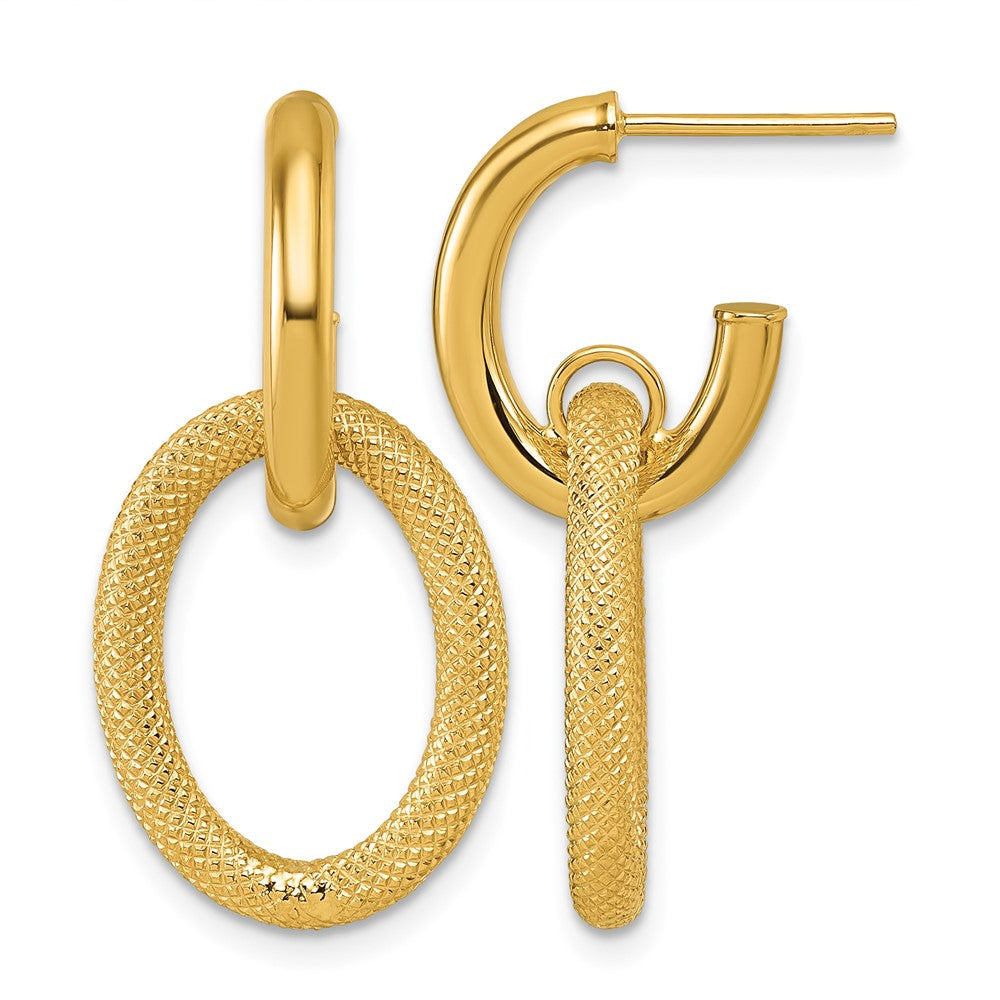 14K Polished and Textured Post Dangle Earrings
