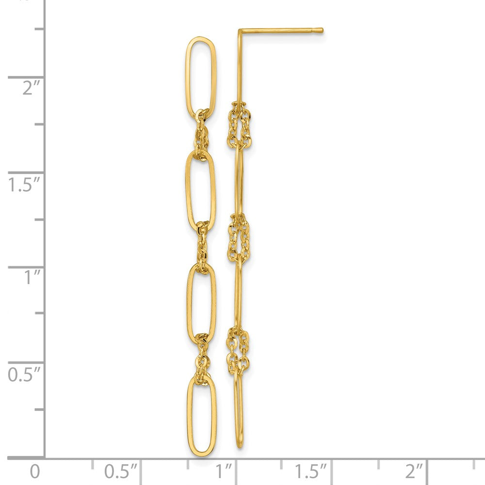 14k Polished Fancy Oval Link Dangle Post Earrings