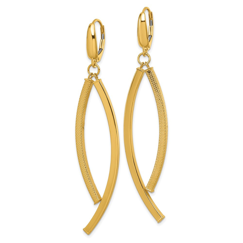 14K Polished and Textured Dangle Bar Leverback Earrings