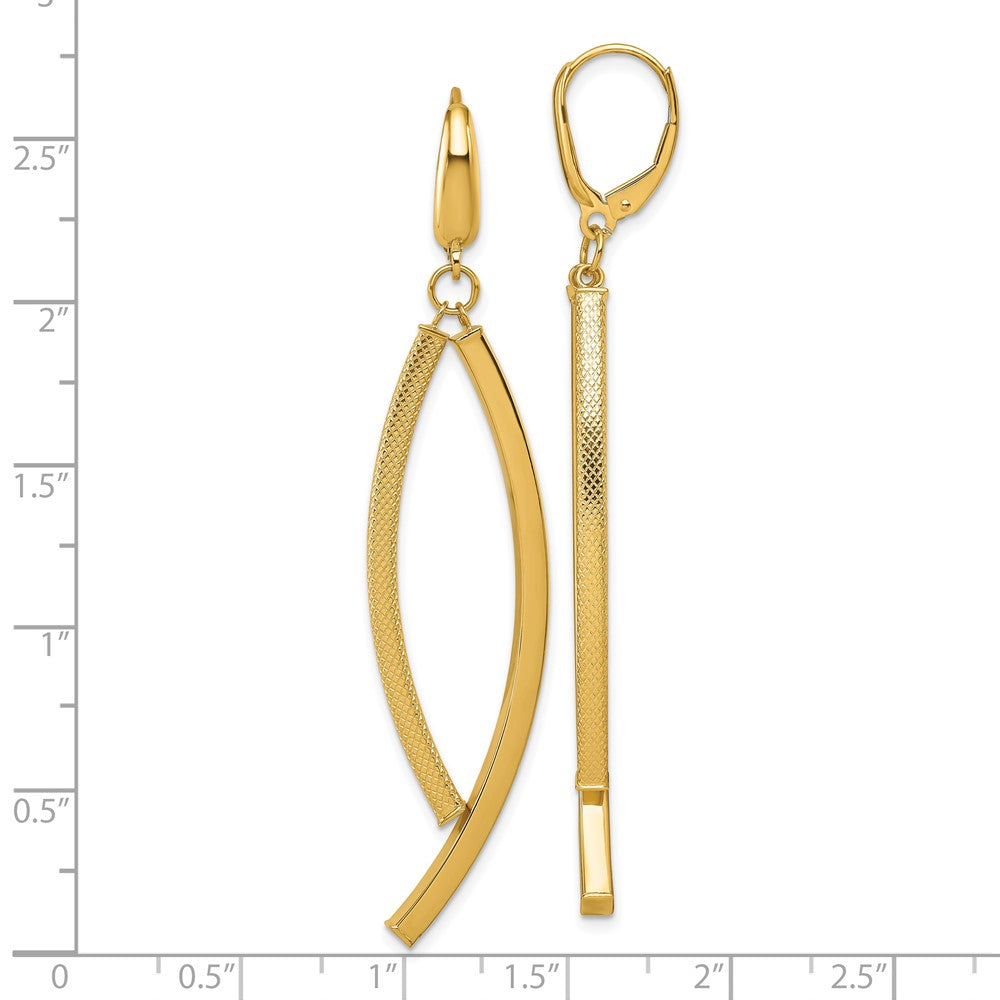 14K Polished and Textured Dangle Bar Leverback Earrings
