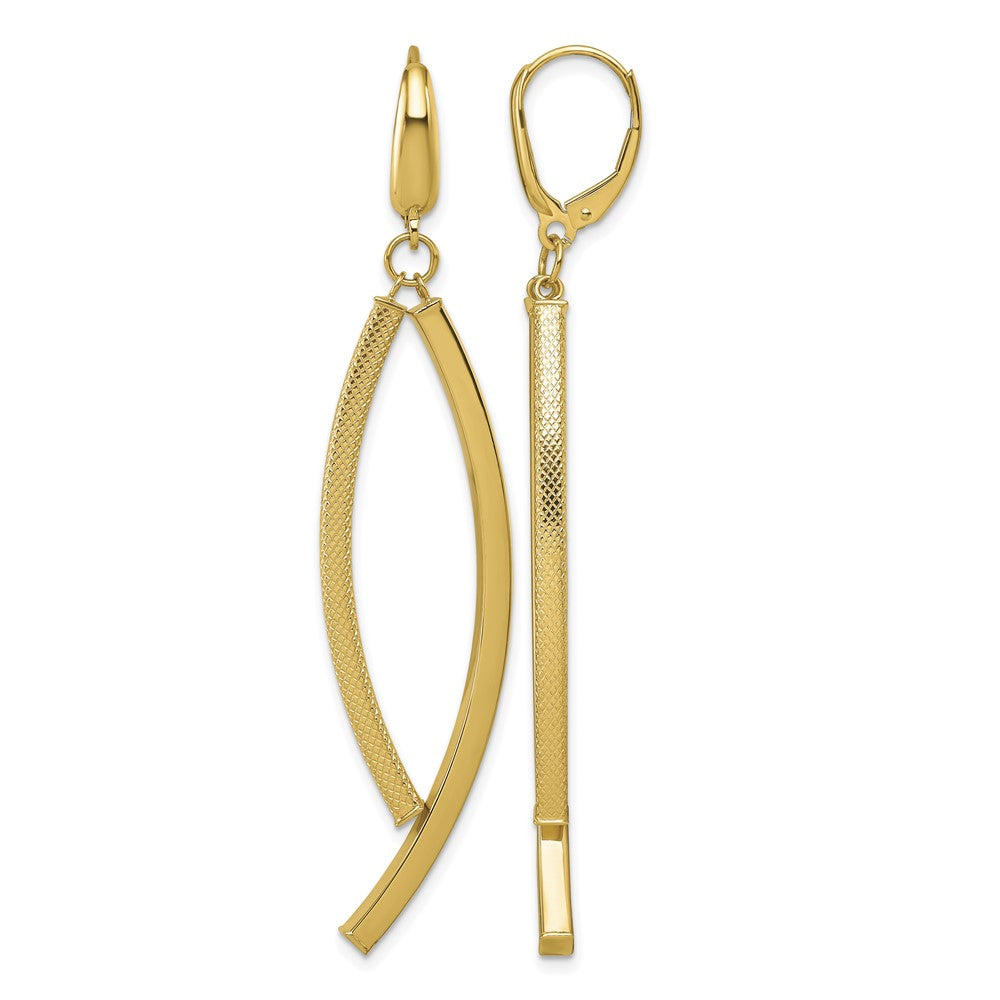 14K Polished and Textured Dangle Bar Leverback Earrings
