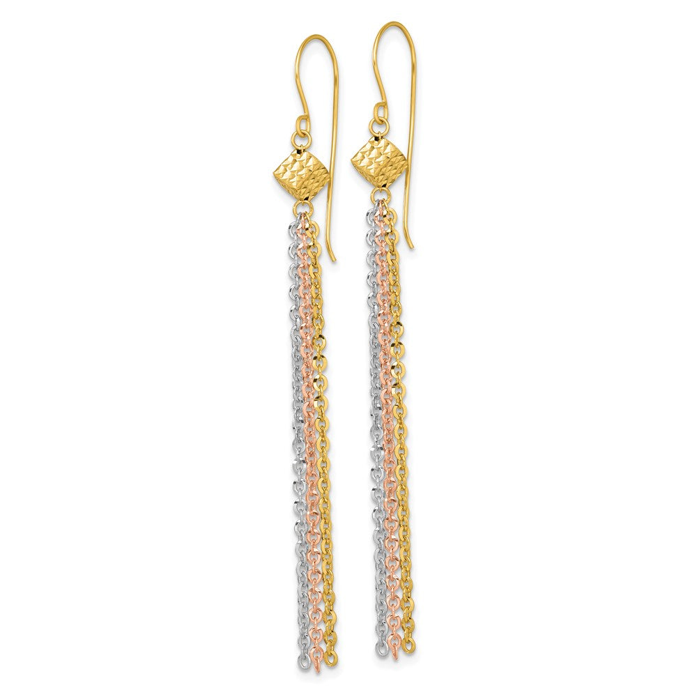 14k Tri-color Polished Fancy Dangle Tassel Shepherd's Hook Earrings