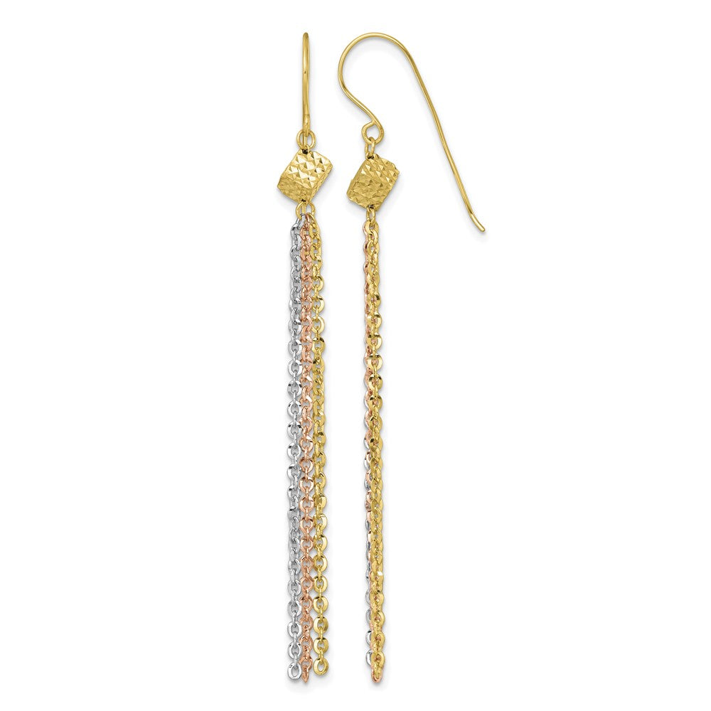 14k Tri-color Polished Fancy Dangle Tassel Shepherd's Hook Earrings