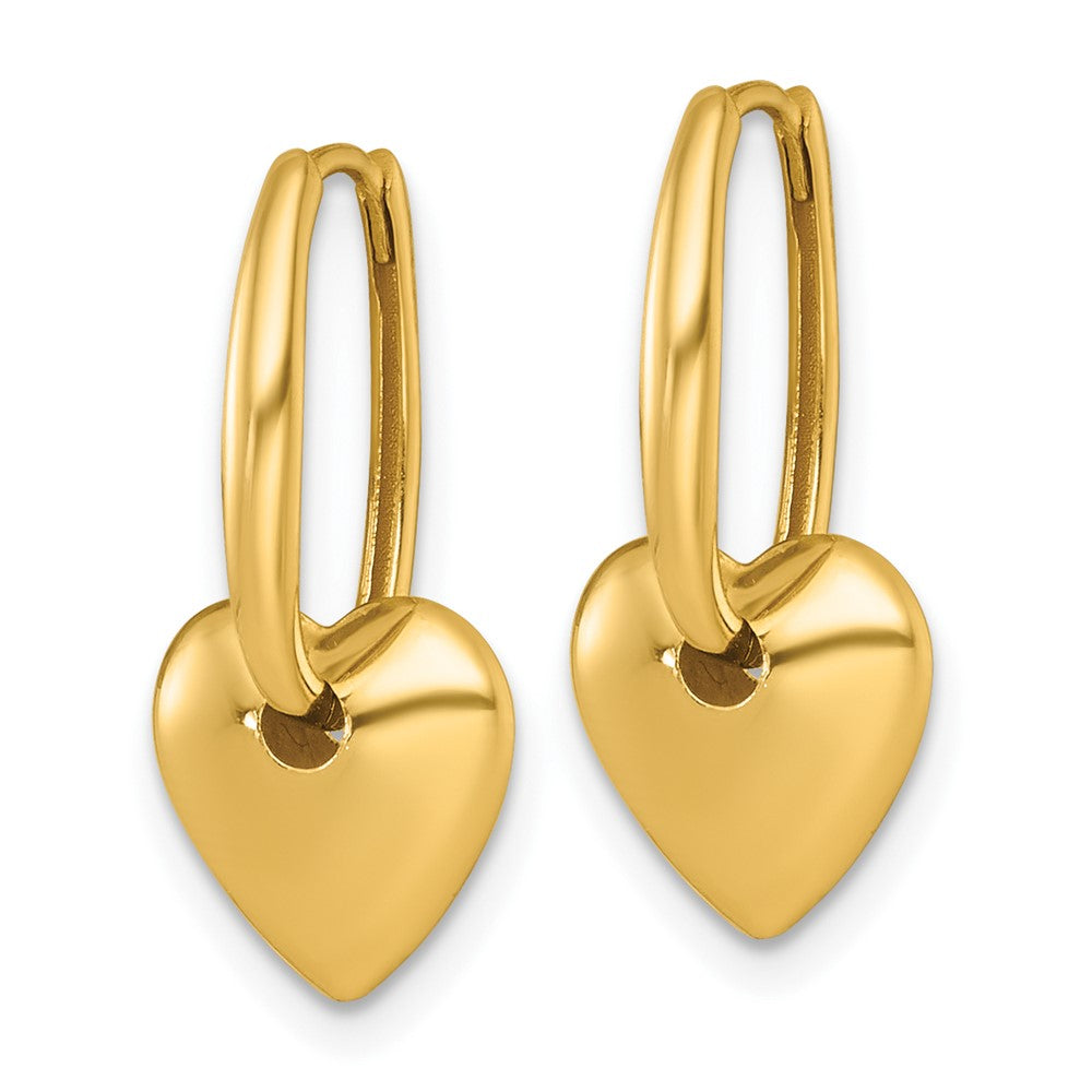 14k Polished Dangle Heart Hinged Hoop Earrings