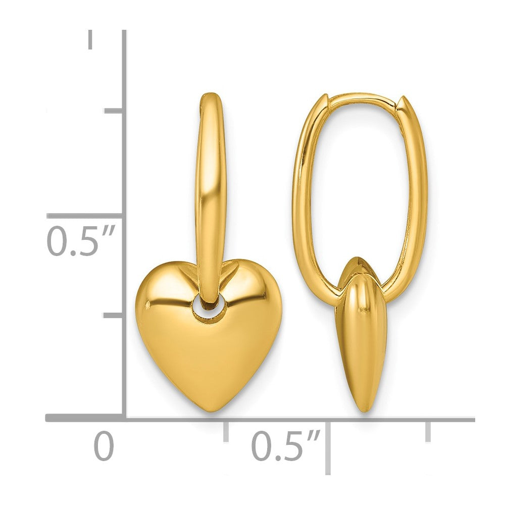 14k Polished Dangle Heart Hinged Hoop Earrings