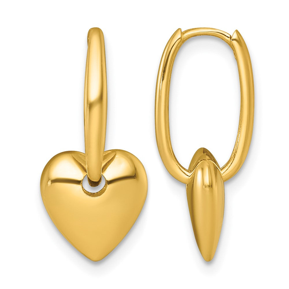 14k Polished Dangle Heart Hinged Hoop Earrings