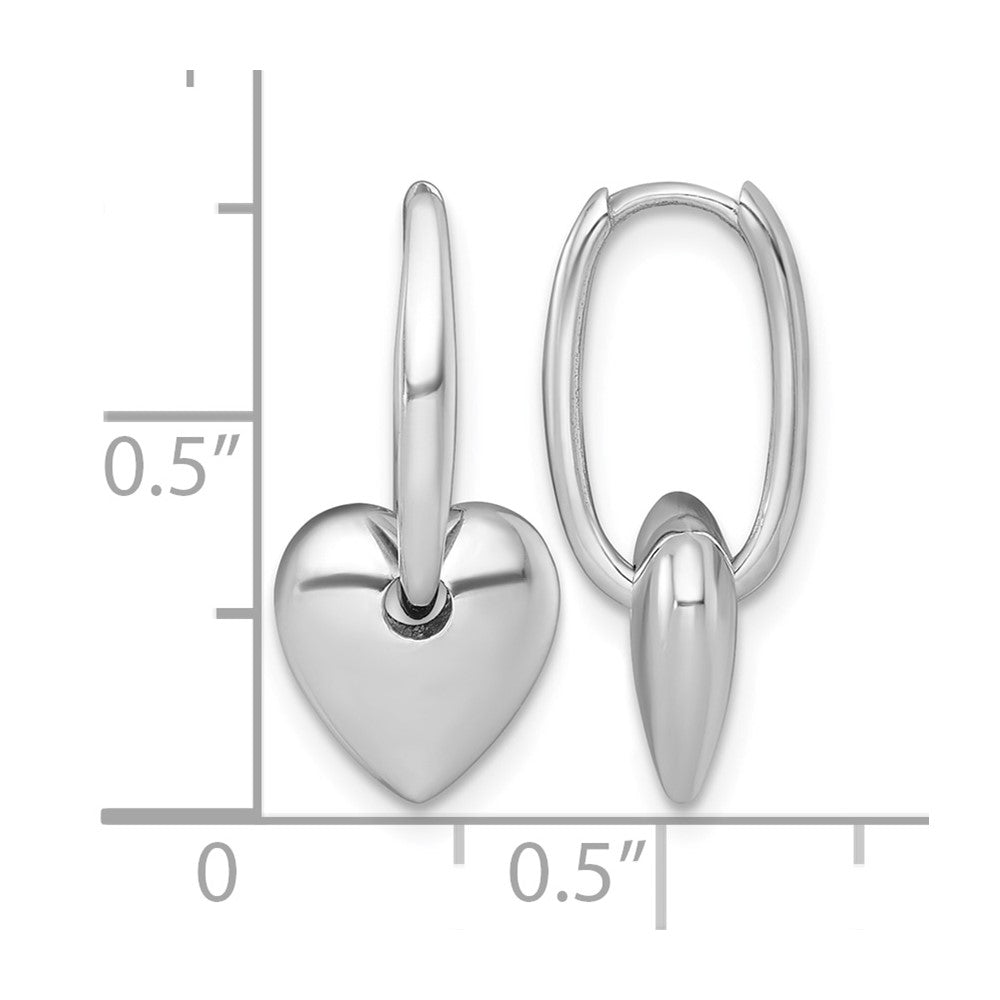 14k White Gold Polished Dangle Heart Hinged Hoop Earrings
