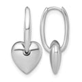 14k White Gold Polished Dangle Heart Hinged Hoop Earrings