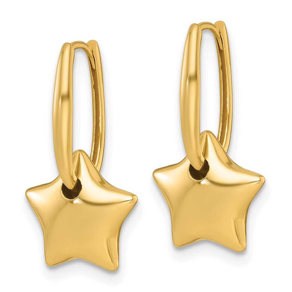14k Polished Dangle Star Hinged Hoop Earrings