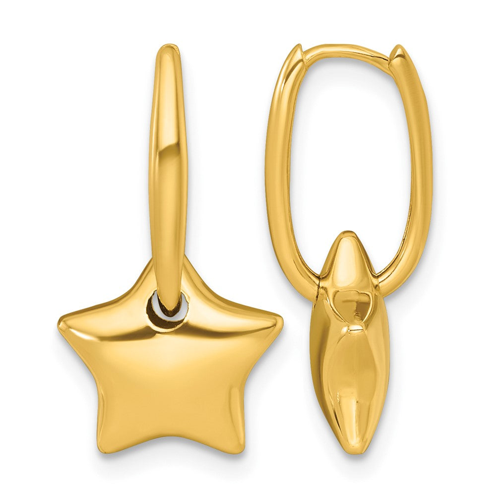 14k Polished Dangle Star Hinged Hoop Earrings