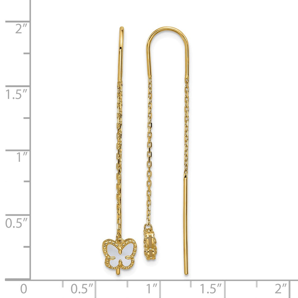 14K Polished Mother of Pearl Butterfly Cable Chain Threader Earrings