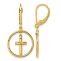 14k Polished Cross Leverback Dangle Earrings