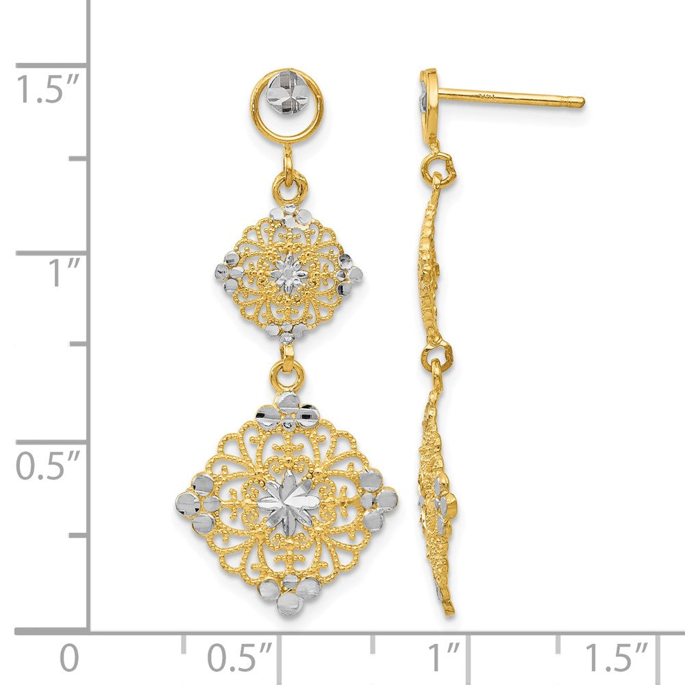 14k Rhodium Diamond-cut Filigree Dangle Earrings