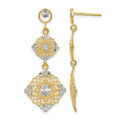 14k Rhodium Diamond-cut Filigree Dangle Earrings