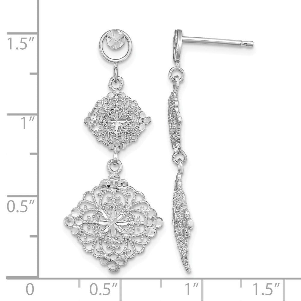 14K White Gold D/C Filigree Medallion Drop Earrings