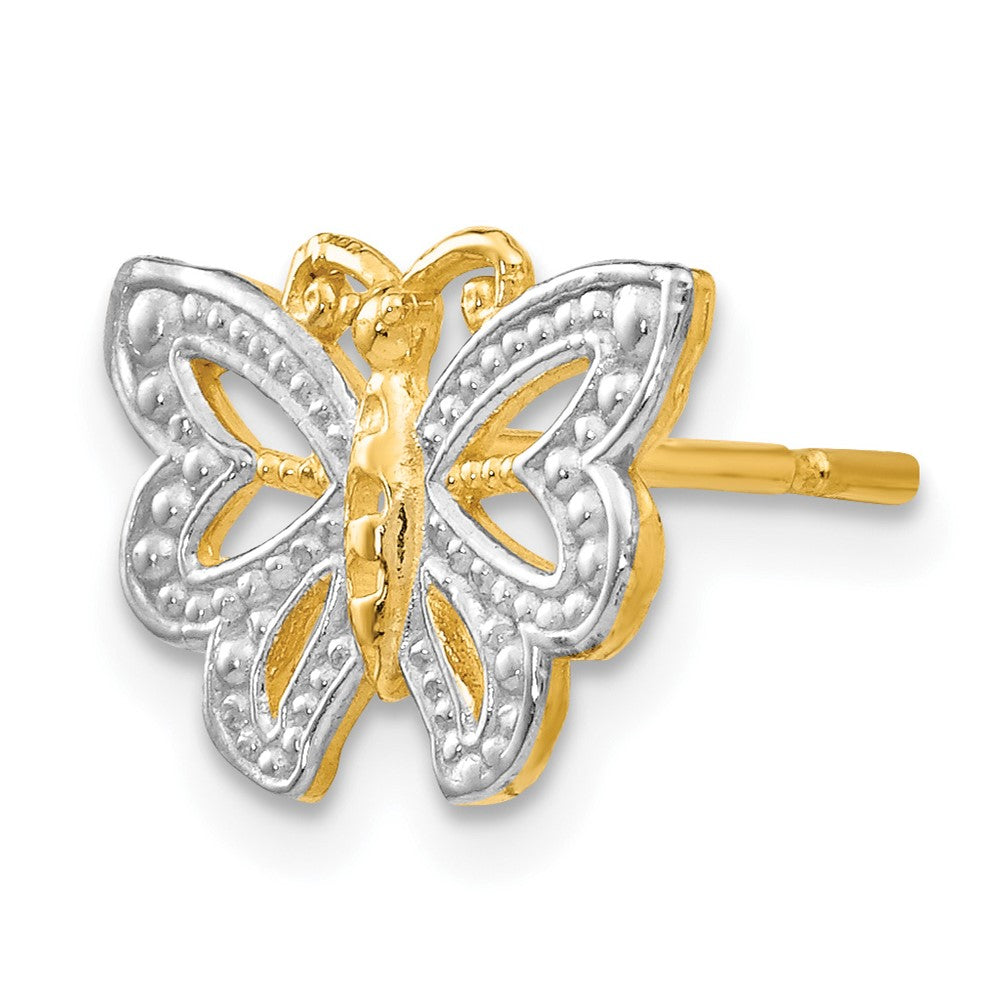 Single 14k w/ White Rhodium Butterfly Post Earring