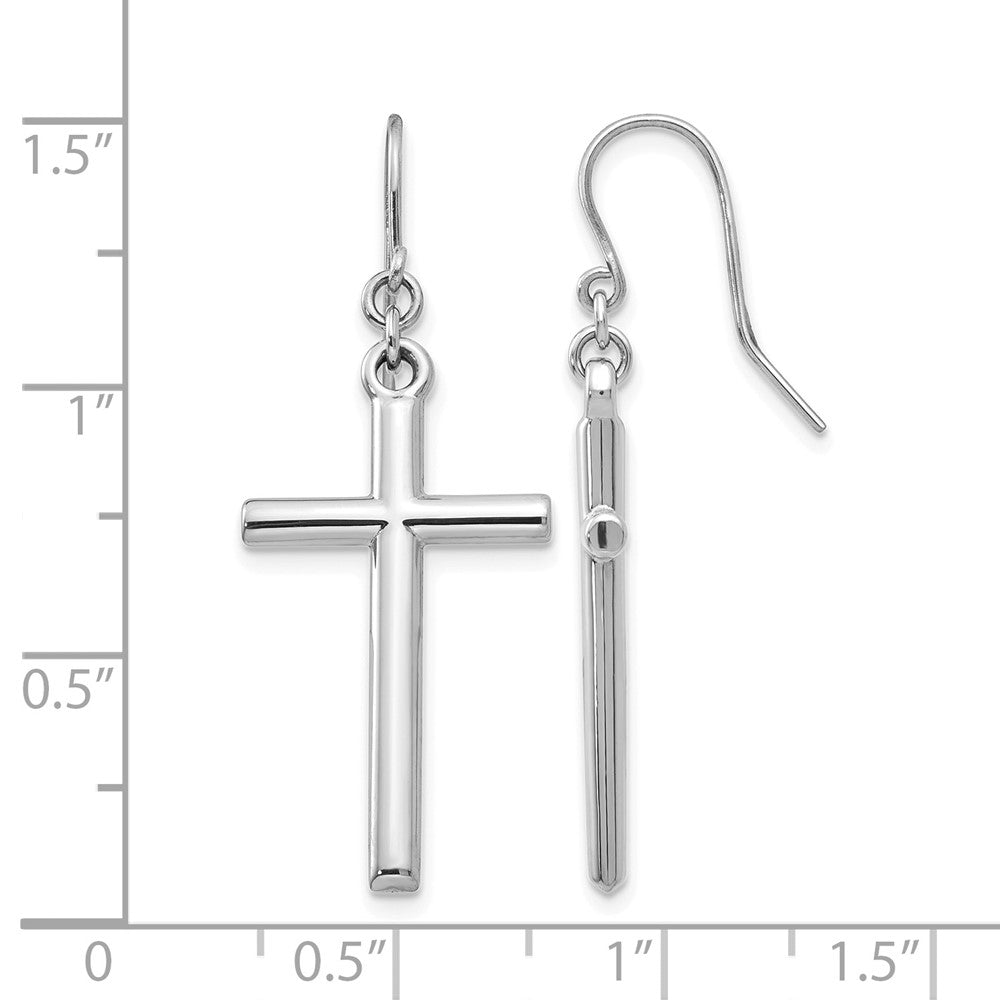14k White Gold Hollow Cross Dangle Earrings