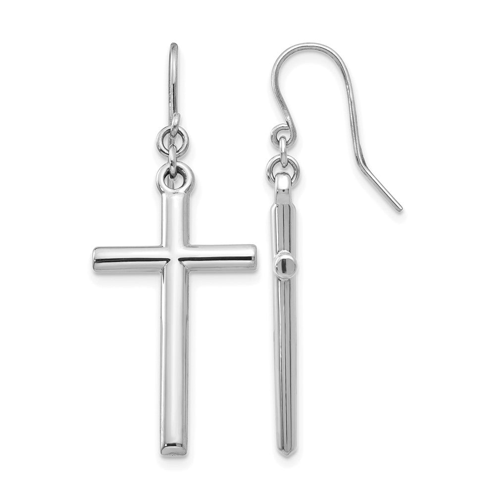 14k White Gold Hollow Cross Dangle Earrings