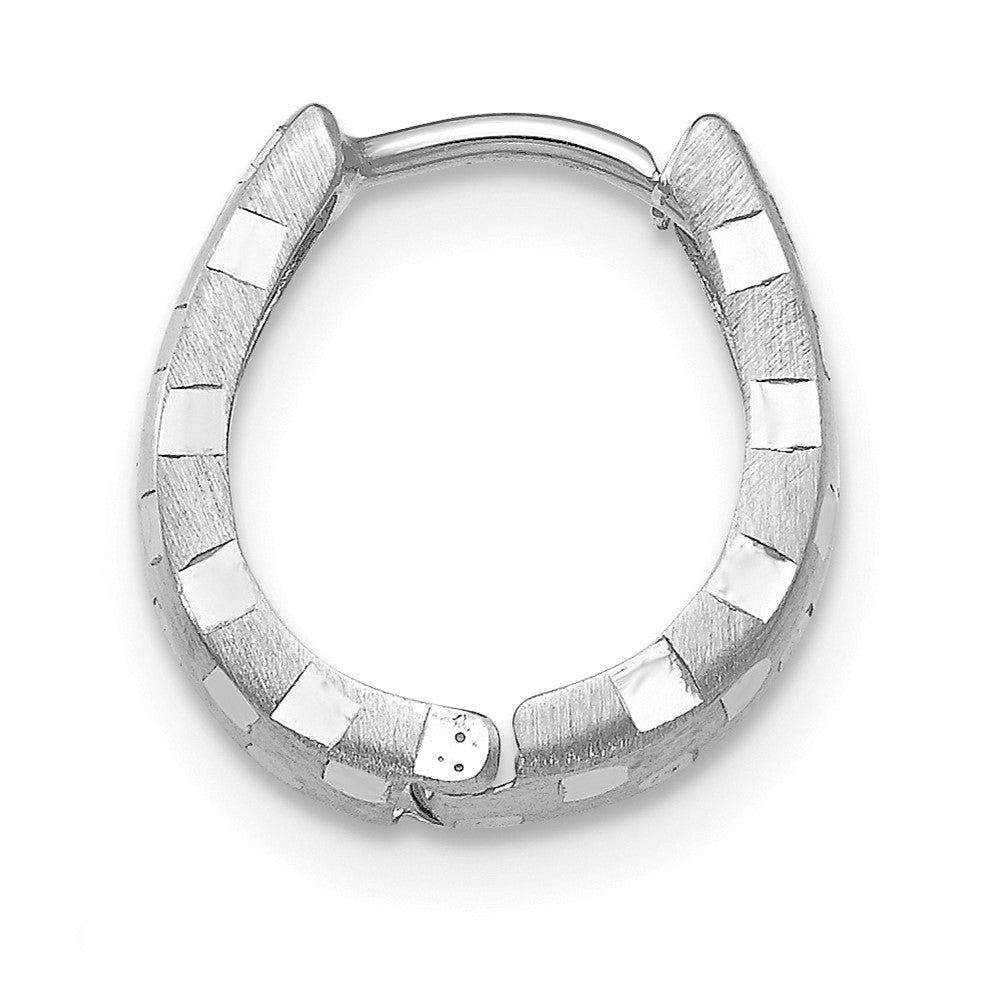 Single 14K White Gold Diamond Cut 4mm Patterned Hinged Hoop Earring