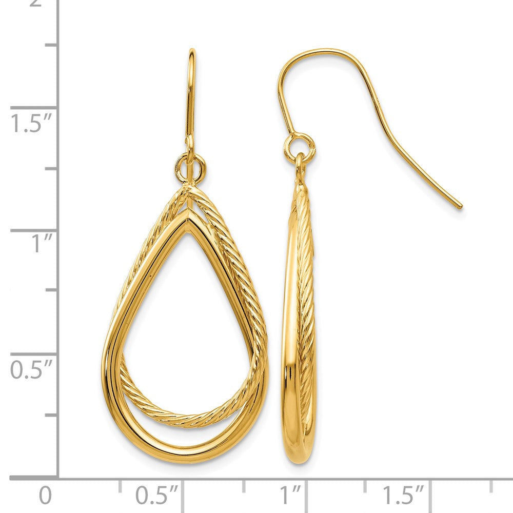 14K Polished and Textured Teardrop Shepherd Hook Earrings
