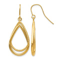 14K Polished and Textured Teardrop Shepherd Hook Earrings