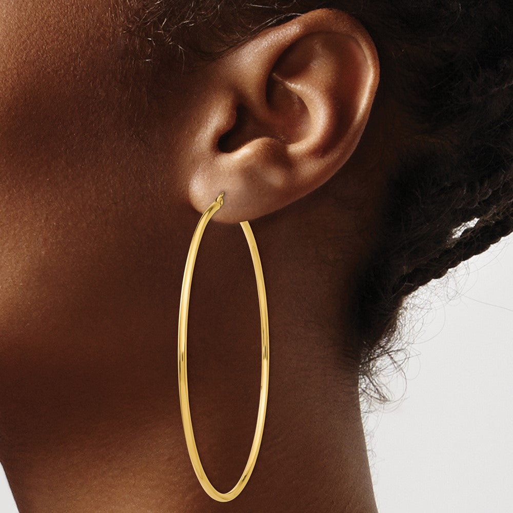 14k Polished 2x70mm Tube Hoop Earrings