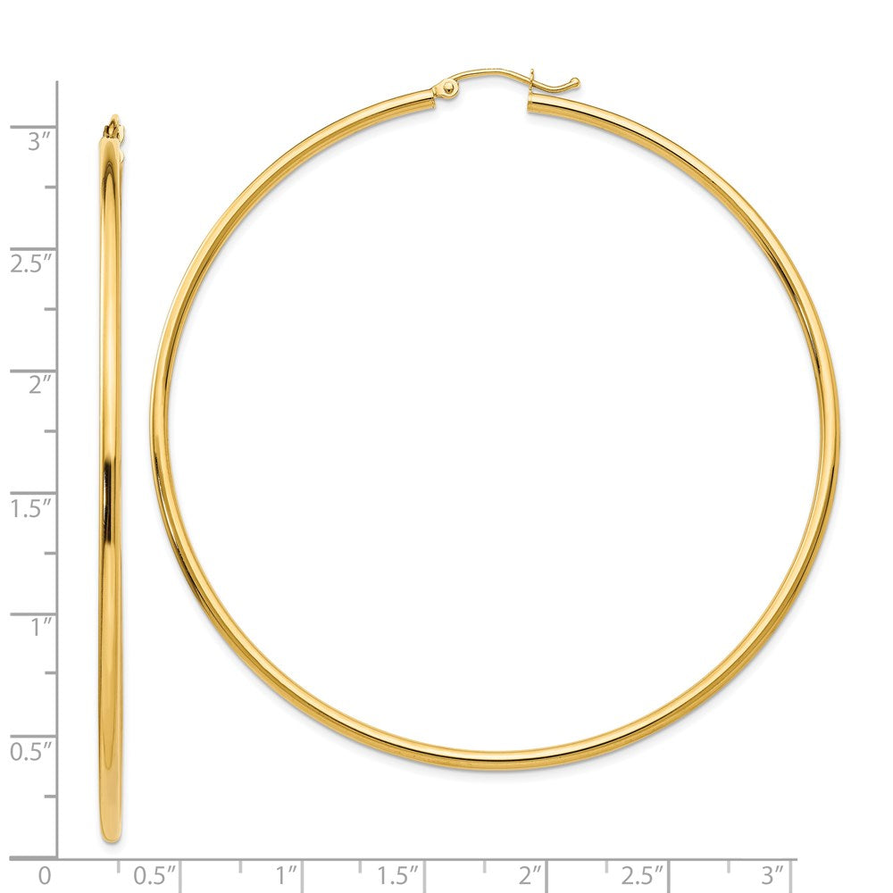 14k Polished 2x70mm Tube Hoop Earrings