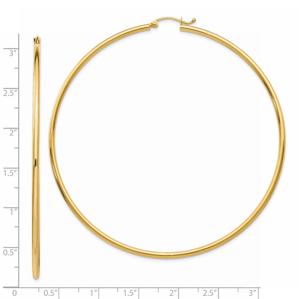 14k Polished 2x75mm Tube Hoop Earrings
