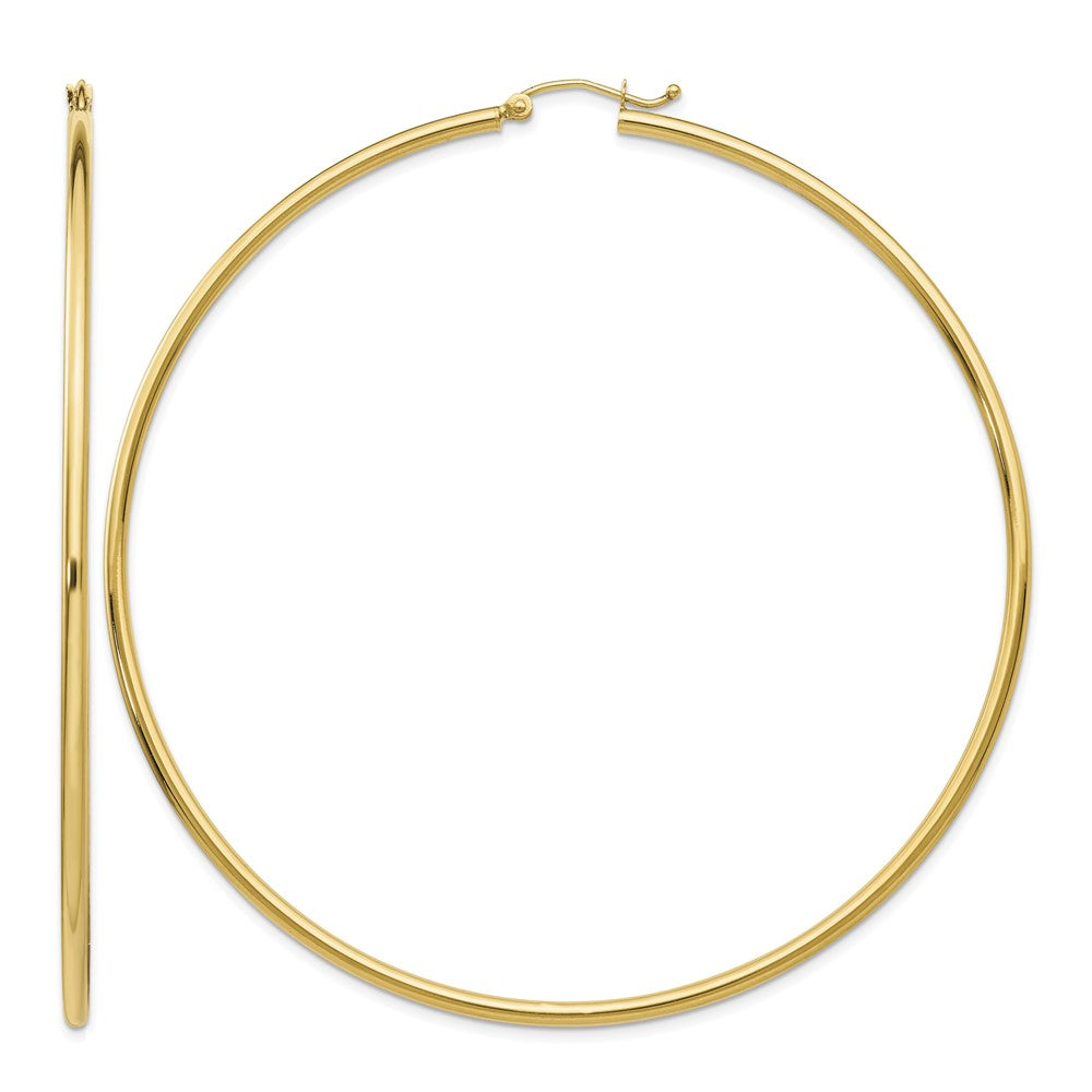 14k Polished 2x75mm Tube Hoop Earrings