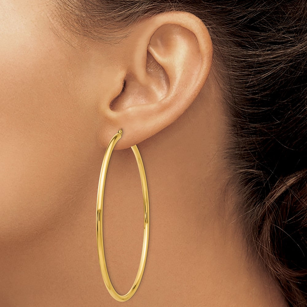 14k Polished 2.25x70mm Tube Hoop Earrings