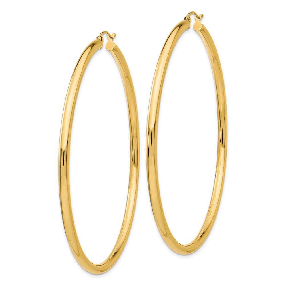 14k Polished 3x70mm Tube Hoop Earrings
