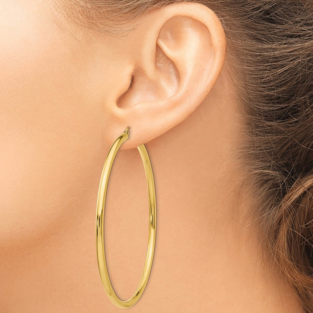 14k Polished 3x70mm Tube Hoop Earrings