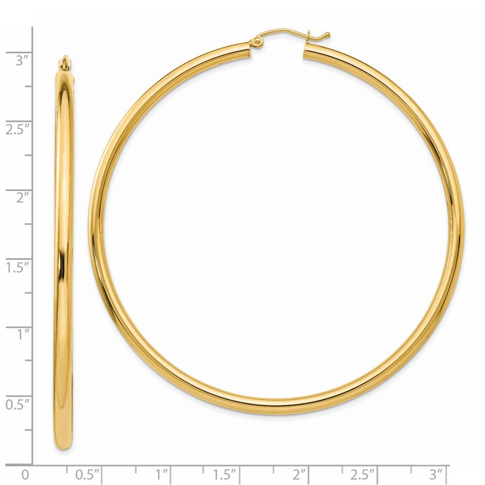 14k Polished 3x70mm Tube Hoop Earrings