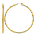 14k Polished 3x70mm Tube Hoop Earrings